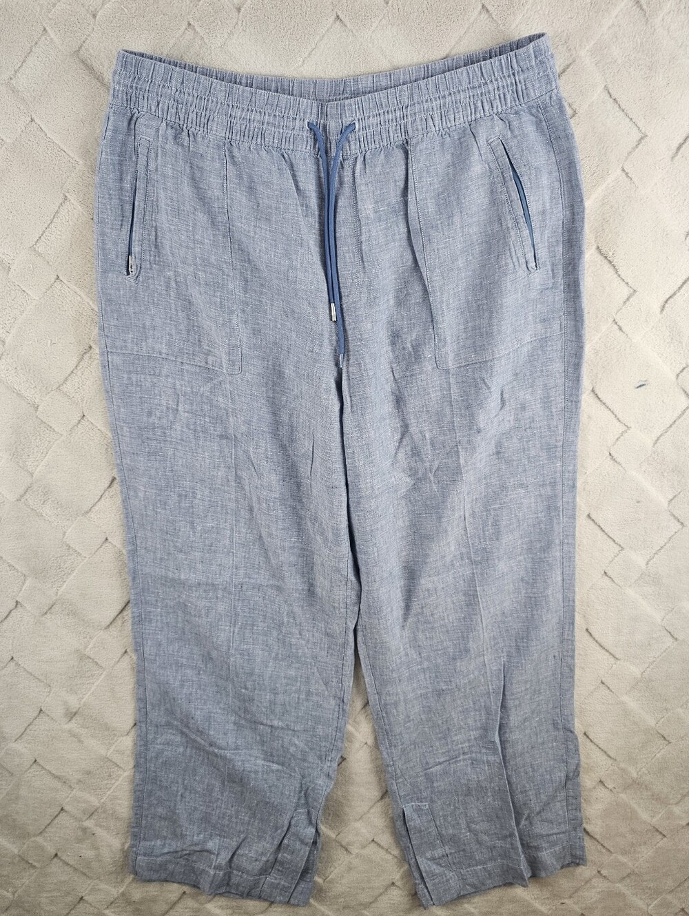 Athleta Retreat Linen Wide Leg Pant Womens 16T Blue Beach Vacation Comfort